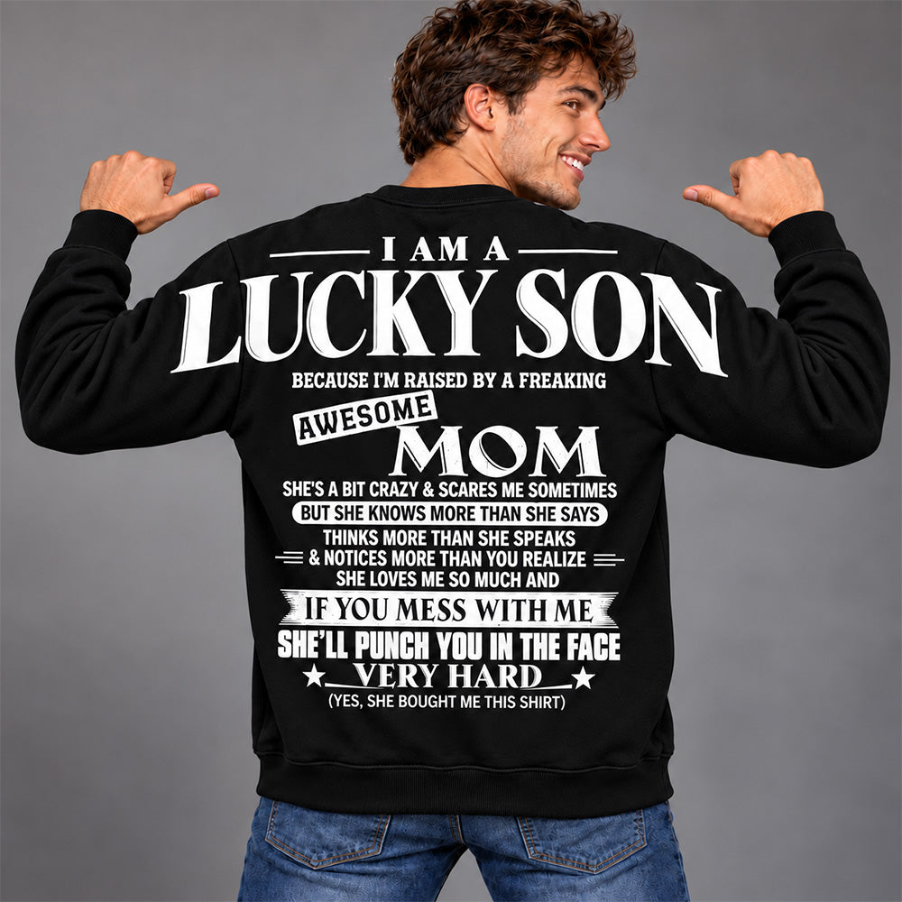 Lucky Son Shirts – Oversized Shoulder Print, Gift for Son from Mom T24