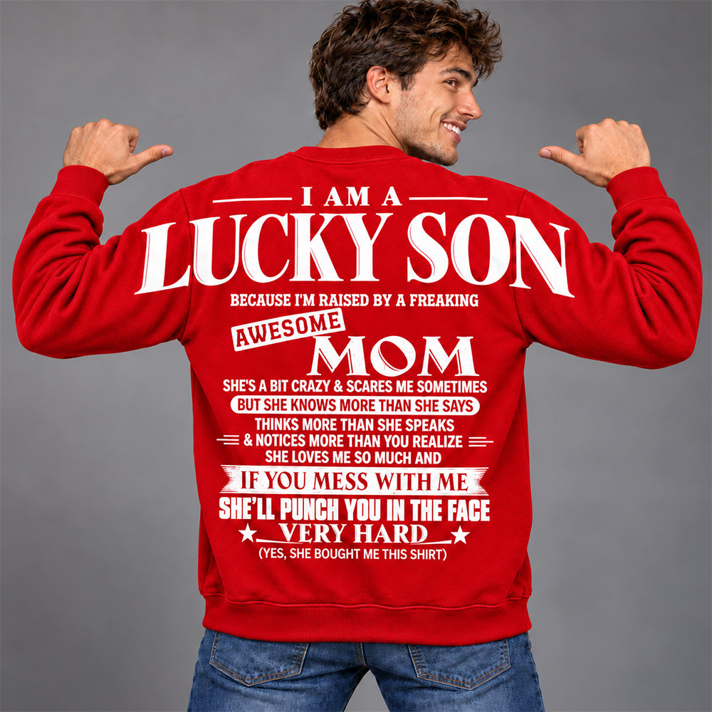 Lucky Son Shirts – Oversized Shoulder Print, Gift for Son from Mom T24