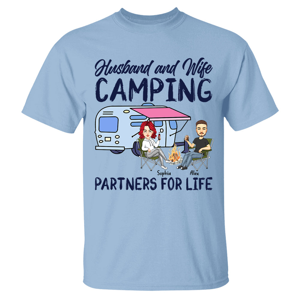 Husband and Wife Camping Partners For Life - Personalized Shirt For Couple, Camping Lovers Tm01