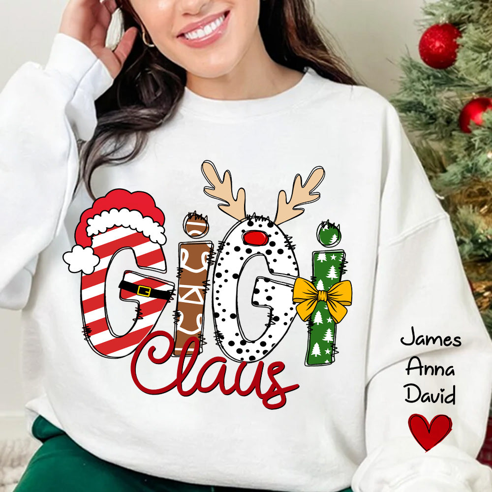 Gigi Claus Custom Sweatshirt, 2024 Christmas Nana Sweatshirt, Custom Grandma Claus Christmas Sweatshirt NA04 Tu20