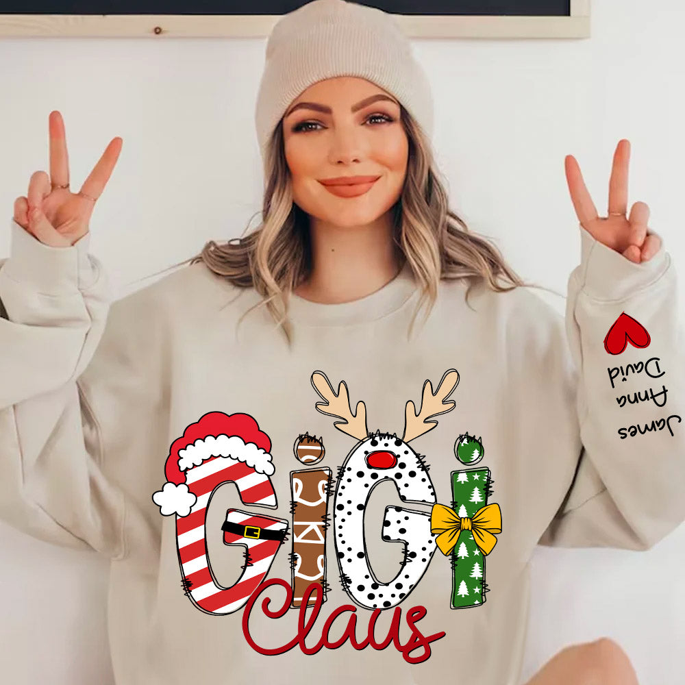 Gigi Claus Custom Sweatshirt, 2024 Christmas Nana Sweatshirt, Custom Grandma Claus Christmas Sweatshirt NA04 Tu20