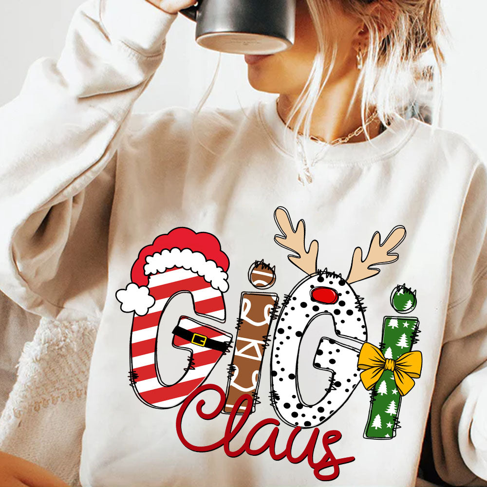 Gigi Claus Custom Sweatshirt, 2024 Christmas Nana Sweatshirt, Custom Grandma Claus Christmas Sweatshirt NA04 Tu20