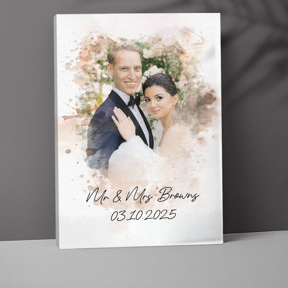 Watercolor Couple Portrait from Photo, Custom Wedding Anniversary Christmas Gift for Wife Husband Parents, Engagement Gift for Friend, Unique Poster Wall Art Nh00