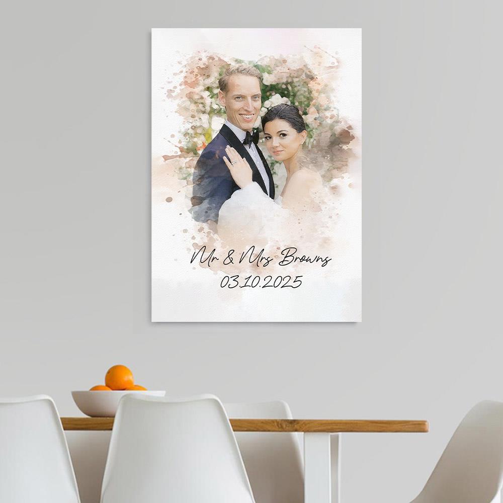 Watercolor Couple Portrait from Photo, Custom Wedding Anniversary Christmas Gift for Wife Husband Parents, Engagement Gift for Friend, Unique Poster Wall Art Nh00
