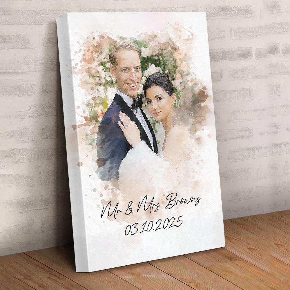 Watercolor Couple Portrait from Photo, Custom Wedding Anniversary Christmas Gift for Wife Husband Parents, Engagement Gift for Friend, Unique Poster Wall Art Nh00