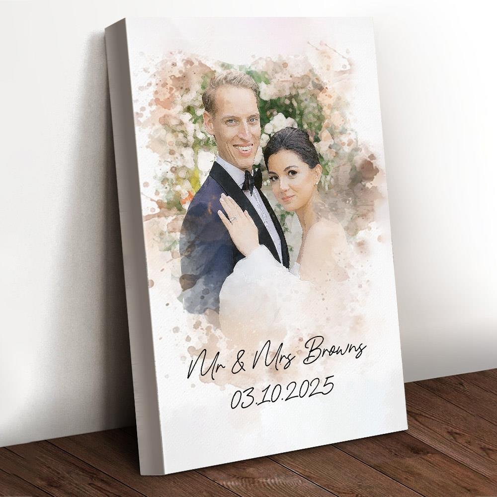 Watercolor Couple Portrait from Photo, Custom Wedding Anniversary Christmas Gift for Wife Husband Parents, Engagement Gift for Friend, Unique Poster Wall Art Nh00