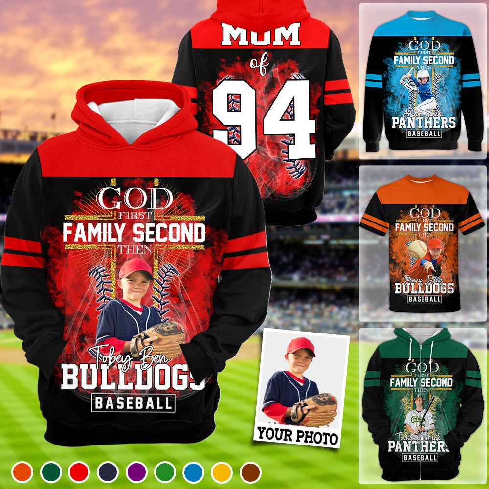 God First Family Second Then Baseball Personalized Photo All Over Print Shirt For Baseball Lovers