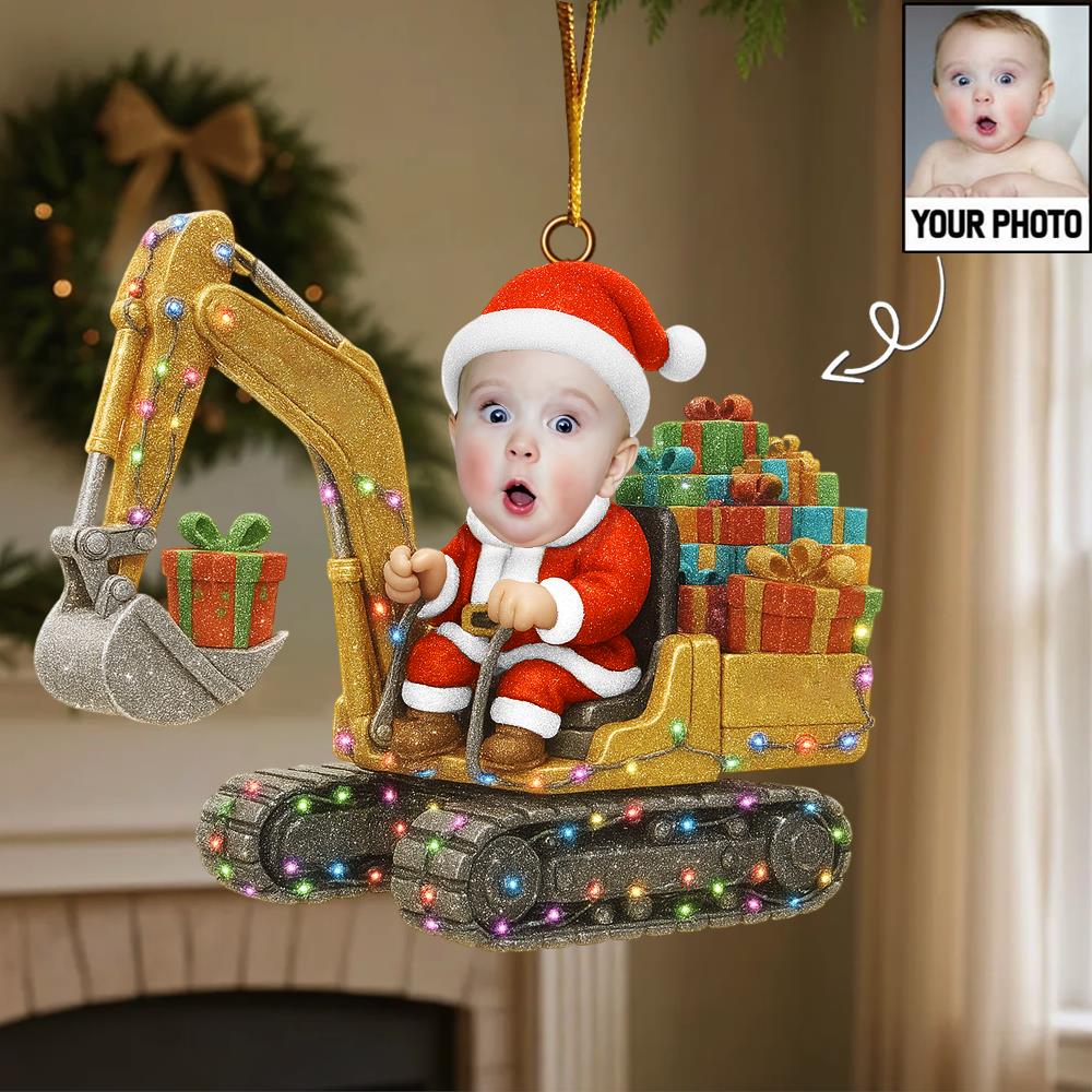 Personalized Upload Photo Excavator Christmas Ornament Gift For Boys Nh00