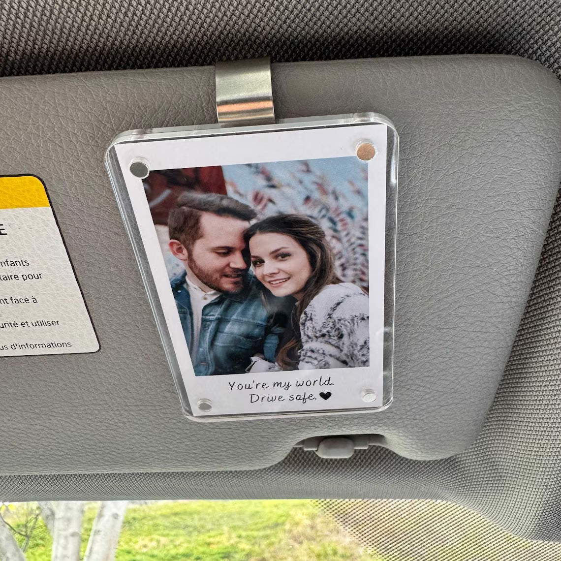 Personalized Photo Car Visor Clip - Custom Sun Visor Decoration for Car, Couples Gift, Wallet Photo Holder, Unique Car Accessories Pt99