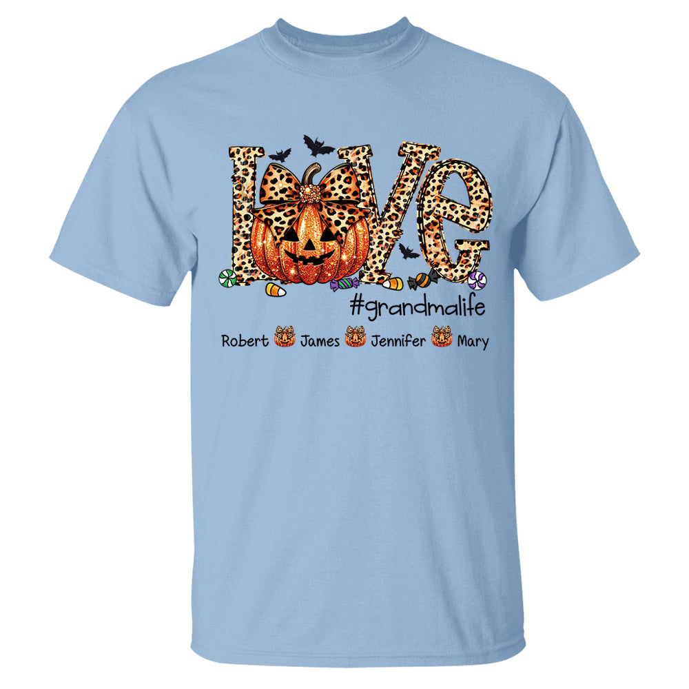 Personalized Grandma Life Leopard Coquette Bow Pumpkin For Give Nana And Kids Shirt