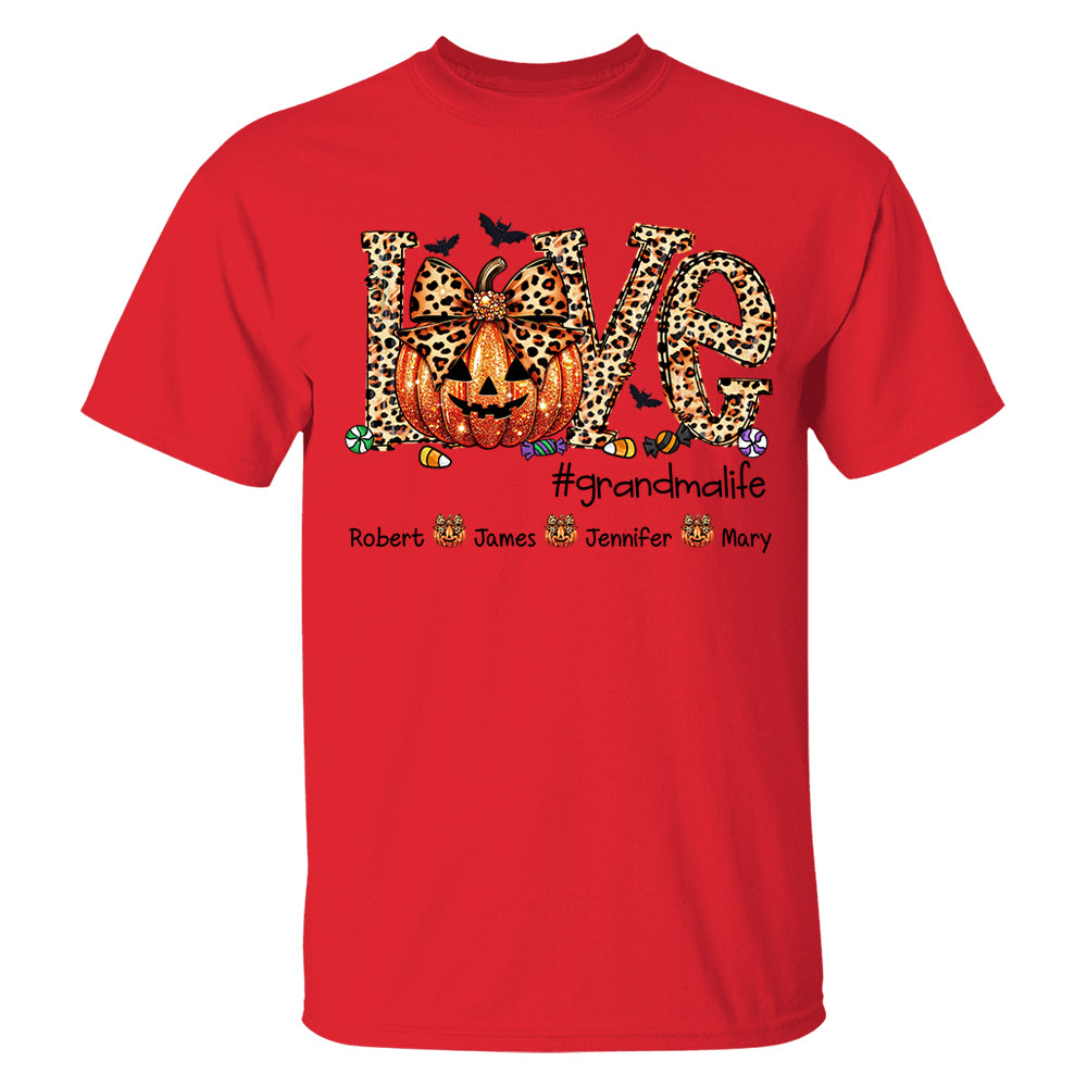 Personalized Grandma Life Leopard Coquette Bow Pumpkin For Give Nana And Kids Shirt