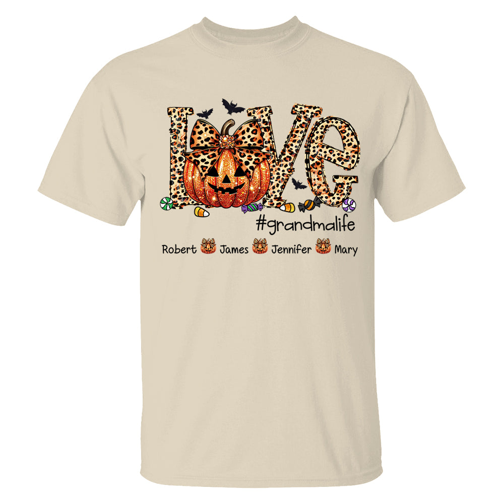 Personalized Grandma Life Leopard Coquette Bow Pumpkin For Give Nana And Kids Shirt