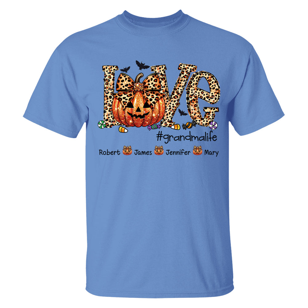 Personalized Grandma Life Leopard Coquette Bow Pumpkin For Give Nana And Kids Shirt