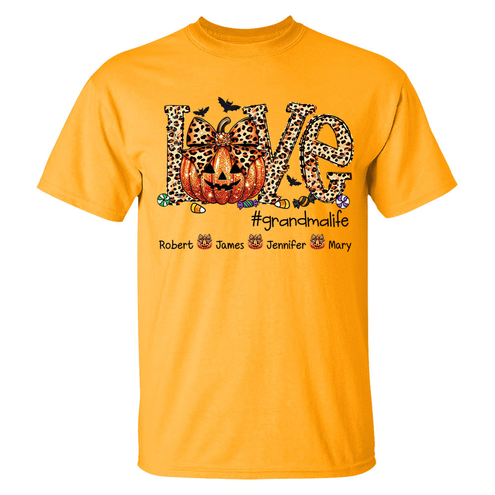 Personalized Grandma Life Leopard Coquette Bow Pumpkin For Give Nana And Kids Shirt