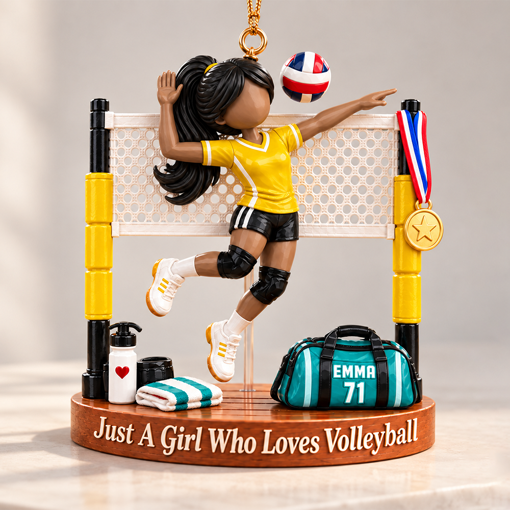 Personalized Volleyball Player Christmas Ornament, Custom Name, Number & Uniform Colors, Just a Girl Who Loves Volleyball Gift Pt99
