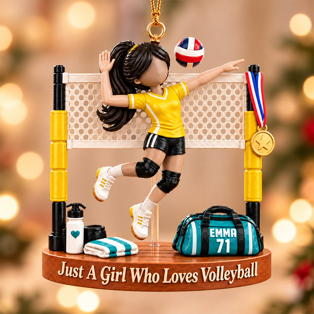 Personalized Volleyball Player Christmas Ornament, Custom Name, Number & Uniform Colors, Just a Girl Who Loves Volleyball Gift Pt99