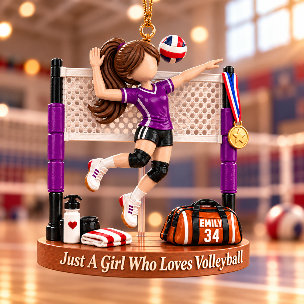 Personalized Volleyball Player Christmas Ornament, Custom Name, Number & Uniform Colors, Just a Girl Who Loves Volleyball Gift Pt99