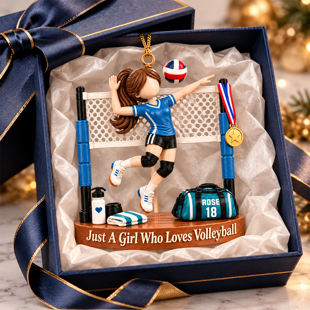 Personalized Volleyball Player Christmas Ornament, Custom Name, Number & Uniform Colors, Just a Girl Who Loves Volleyball Gift Pt99
