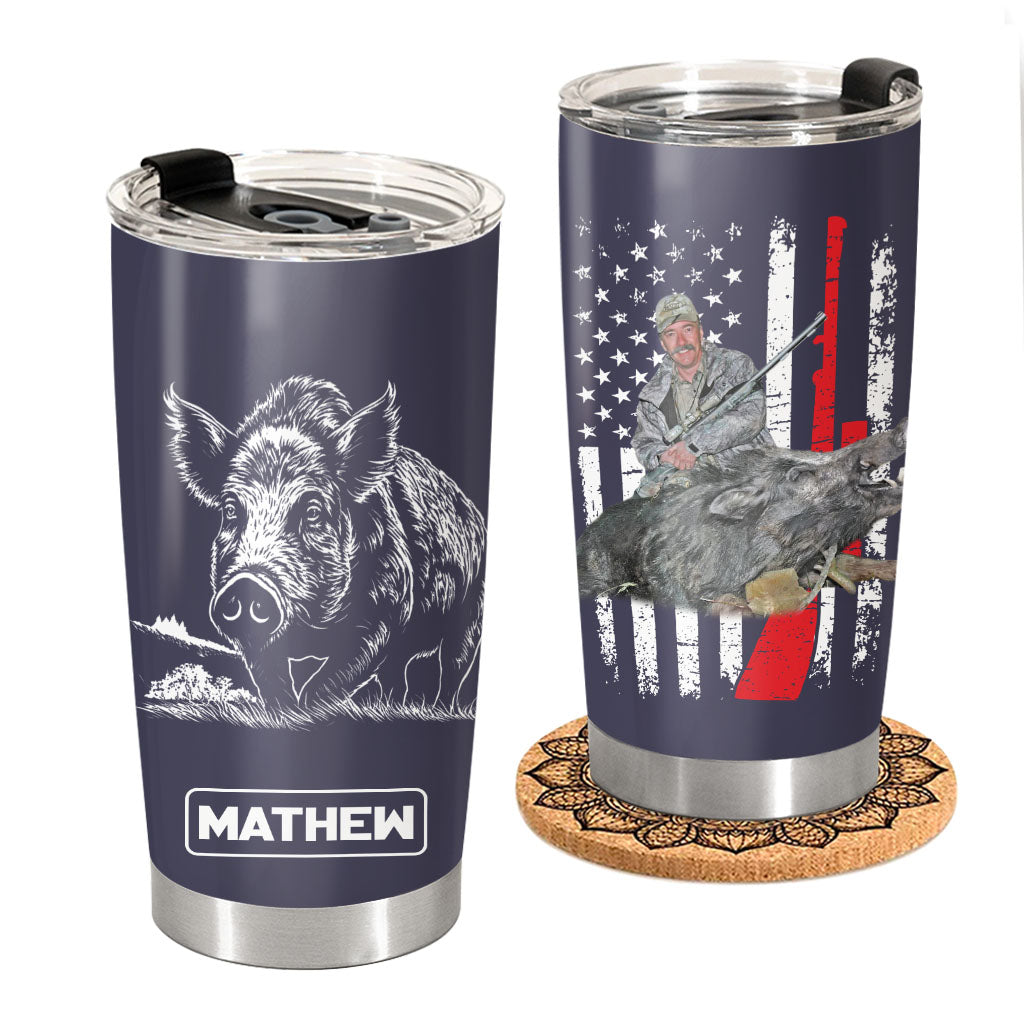 Wild Hog Hunting Gifts for Men, Him Personalized. Upload Photo Tumbler Landing Mallard Waterfowl Hunter Gift, Christmas Gifts for Husband, Dad, Father's Day Pt99