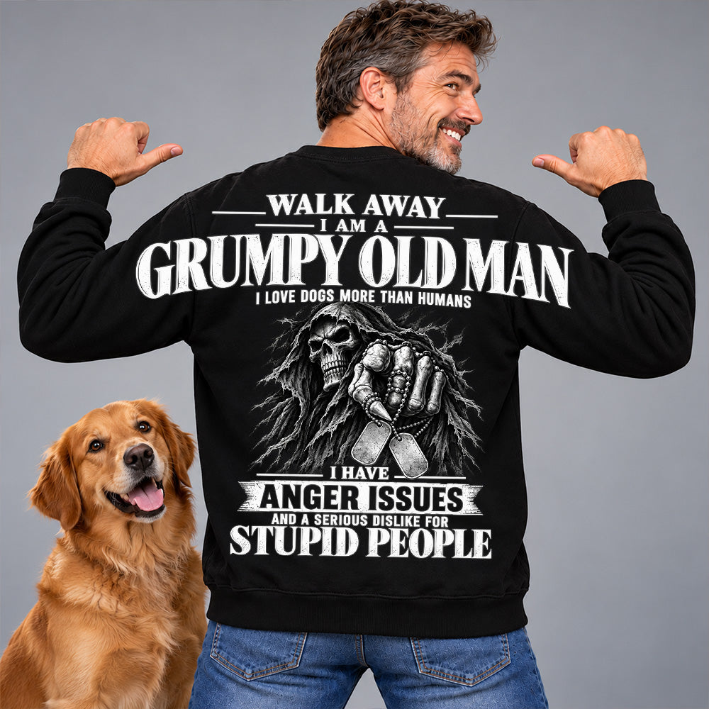 Walk Away I Am A Grumpy Old Man I Love Dogs More Than Humans I Have Anger Issues Skeleton Oversized Shoulder Print Shirts Vr2 T24