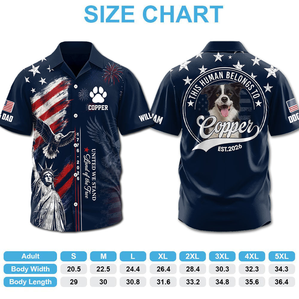 This Human Belongs To, Personalized America 250th Anniversary Hawaiian Shirt, Custom Photo Dog Cat For Pet Lover T1807 Pt99