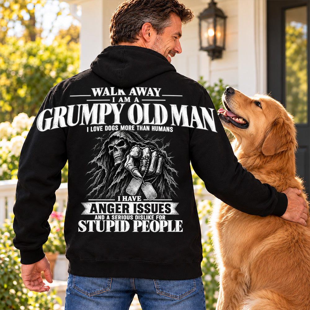 Walk Away I Am A Grumpy Old Man I Love Dogs More Than Humans I Have Anger Issues Skeleton Oversized Shoulder Print Shirts Vr2 T24