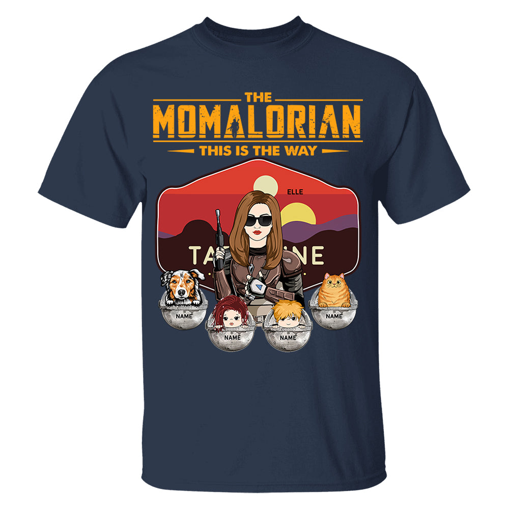 The Momalorian - Personalized Shirt Gift For Mom Custom Nickname, Kid Pet New Version With Tatooine Sunset Shirt Gift For Mom