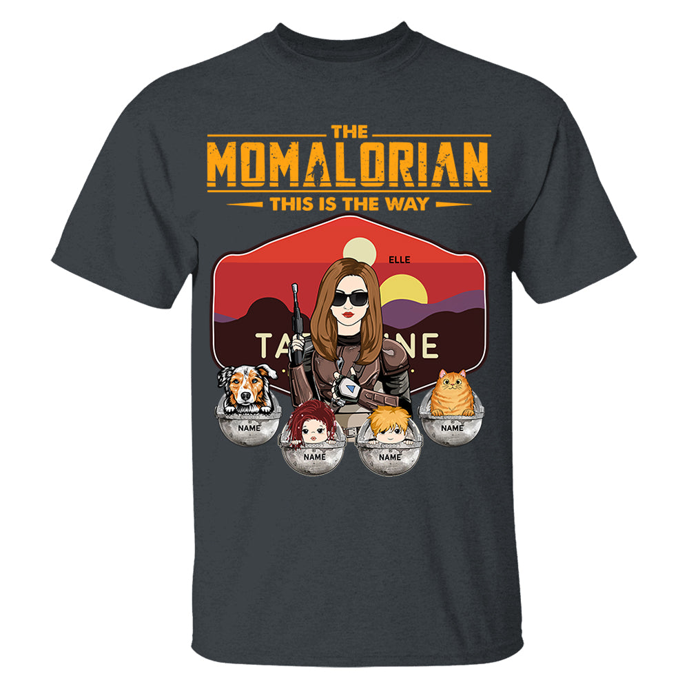 The Momalorian - Personalized Shirt Gift For Mom Custom Nickname, Kid Pet New Version With Tatooine Sunset Shirt Gift For Mom