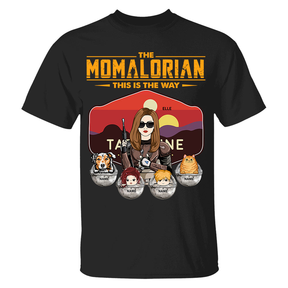 The Momalorian - Personalized Shirt Gift For Mom Custom Nickname, Kid Pet New Version With Tatooine Sunset Shirt Gift For Mom