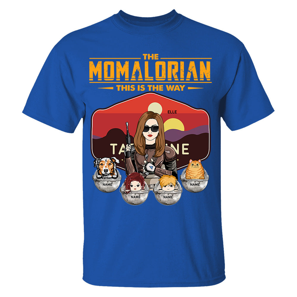 The Momalorian - Personalized Shirt Gift For Mom Custom Nickname, Kid Pet New Version With Tatooine Sunset Shirt Gift For Mom