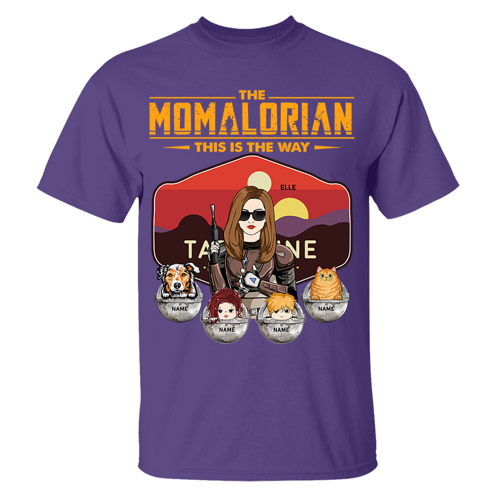 The Momalorian - Personalized Shirt Gift For Mom Custom Nickname, Kid Pet New Version With Tatooine Sunset Shirt Gift For Mom