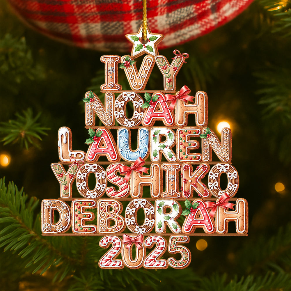 Custom Gingerbread Alphabet Family Christmas Tree - Family Personalized Custom Ornament - Personalized Family Wood Ornament