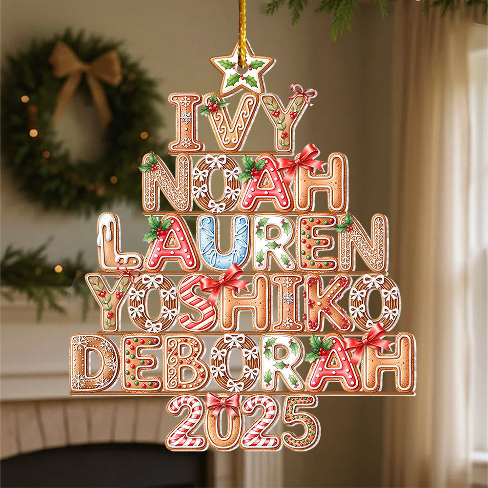 Custom Gingerbread Alphabet Family Christmas Tree - Family Personalized Custom Ornament - Personalized Family Wood Ornament