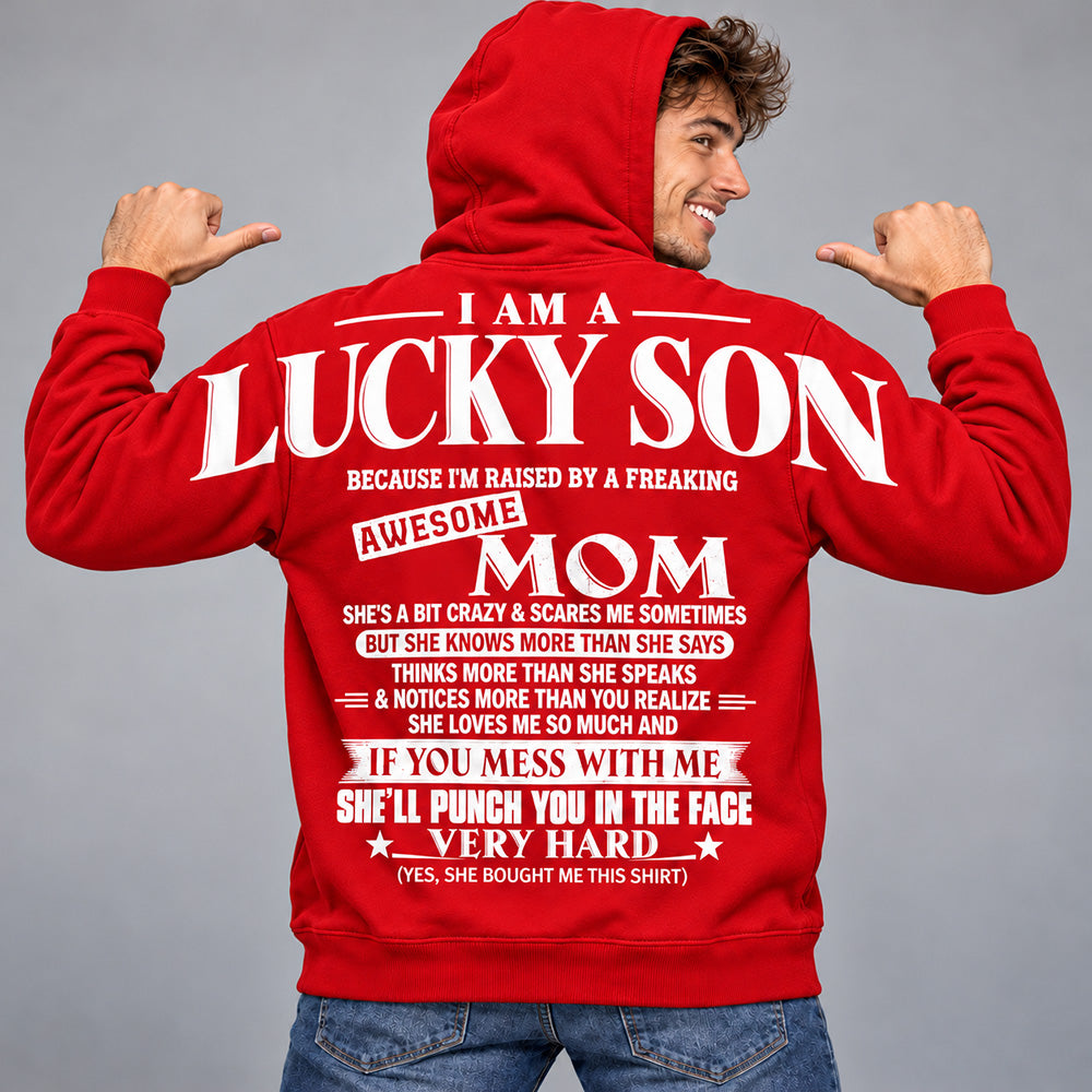 Lucky Son Shirts – Oversized Shoulder Print, Gift for Son from Mom T24