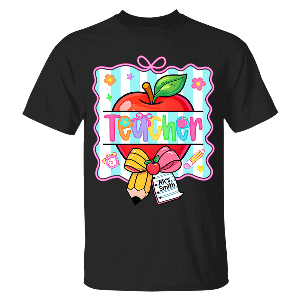 Personalized Teacher Shirt With Apple & Pencil Bow,Back to School Teacher, Appreciation Gift For Teacher Tu24 Do99