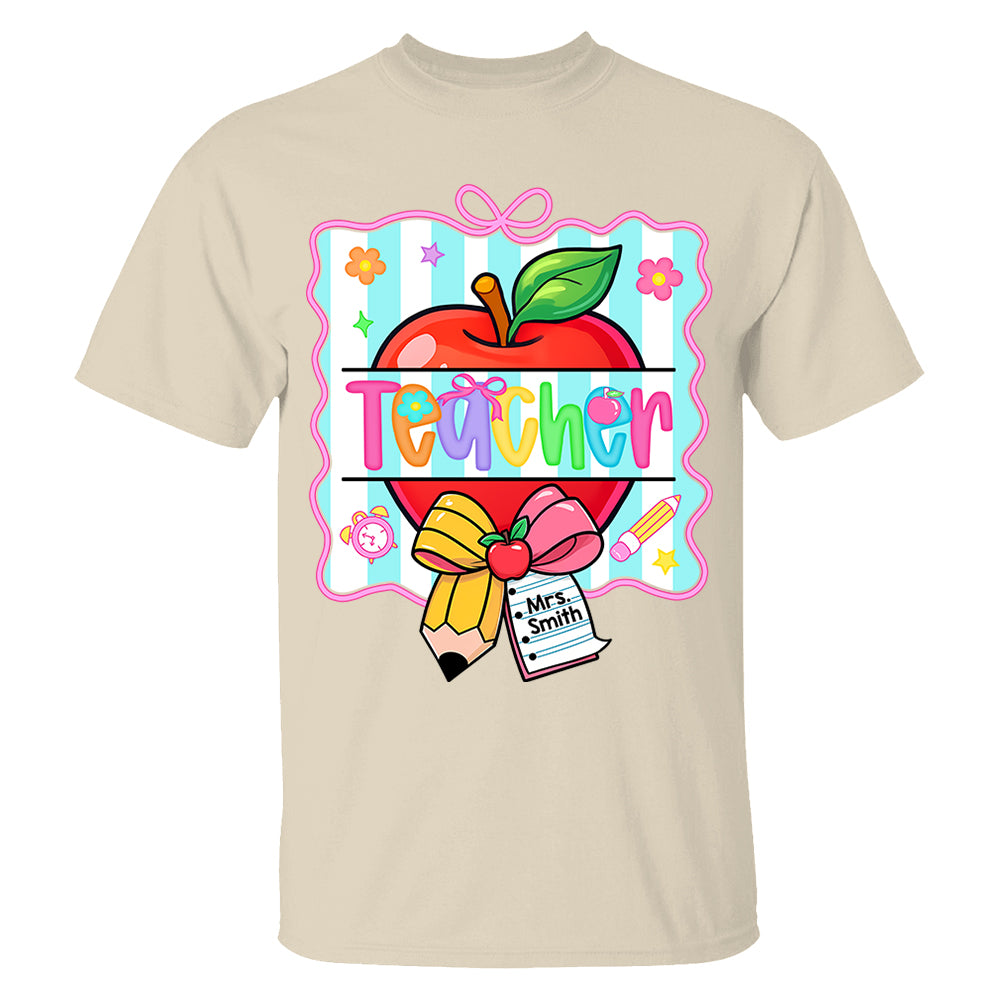 Personalized Teacher Shirt With Apple & Pencil Bow,Back to School Teacher, Appreciation Gift For Teacher Tu24 Do99
