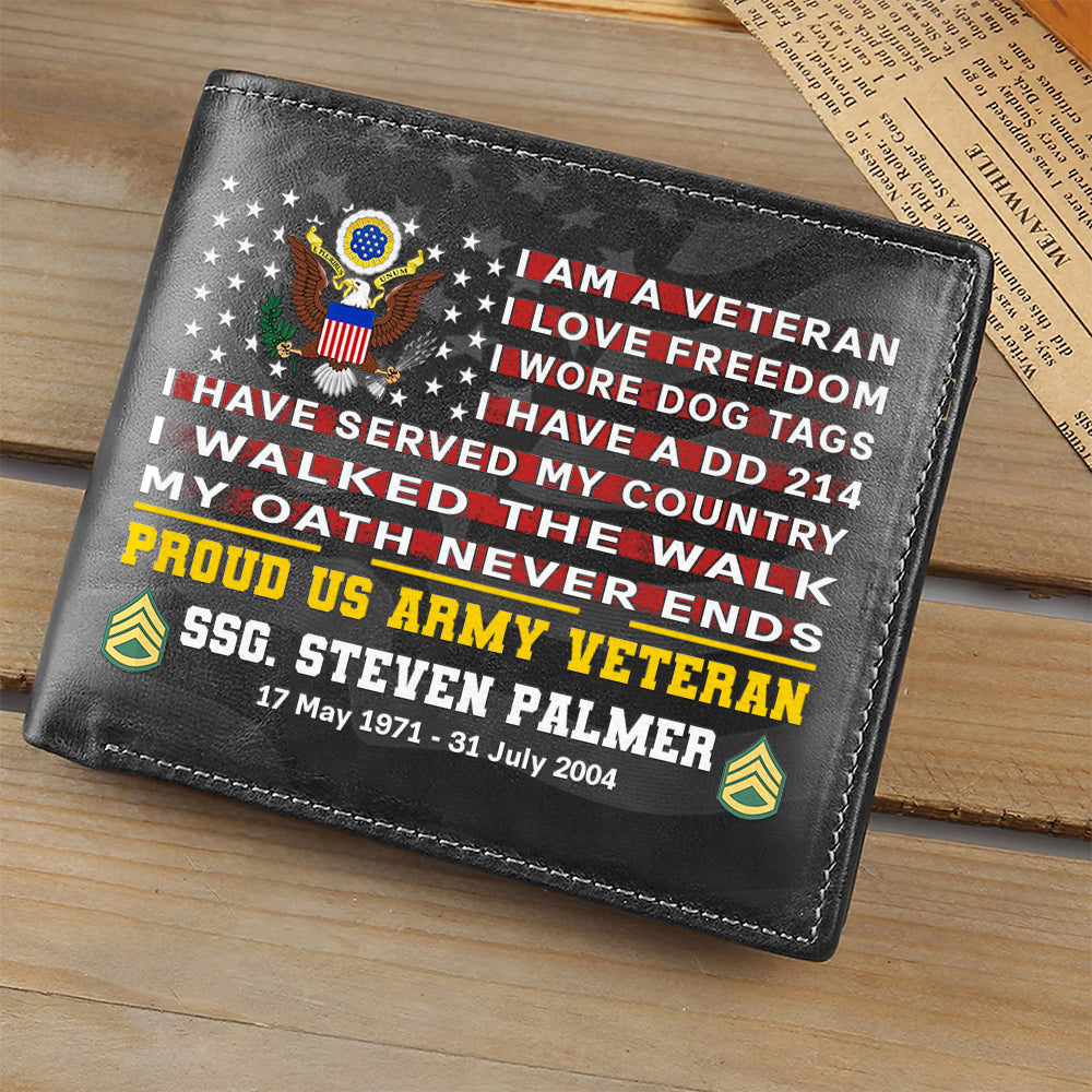 Personalized Leather Wallet Veteran Grandpa Dad Gift For Father's Day K1702