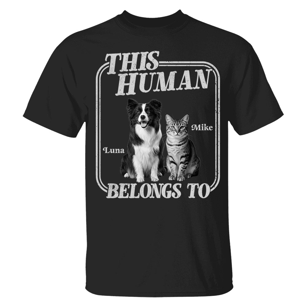 This Human Belongs To - Washed Tee Retro Bootleg Shirt - Personalized Shirt For Dog Lover T1807