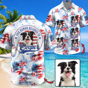 This Human Belongs To, Custom Photo Dog Short Sleeve Silk Shirt, USA 250 Anniversary Patriotic Shirt, Gift For Dog Lover T1807 T24
