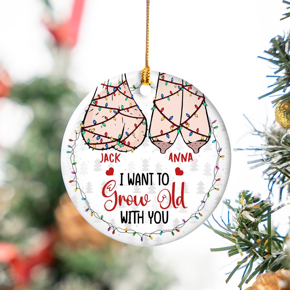 Growing Old Together - Couple Personalized Custom Ornament - Ceramic Round Shaped - Christmas Gift For Husband Wife, Anniversary