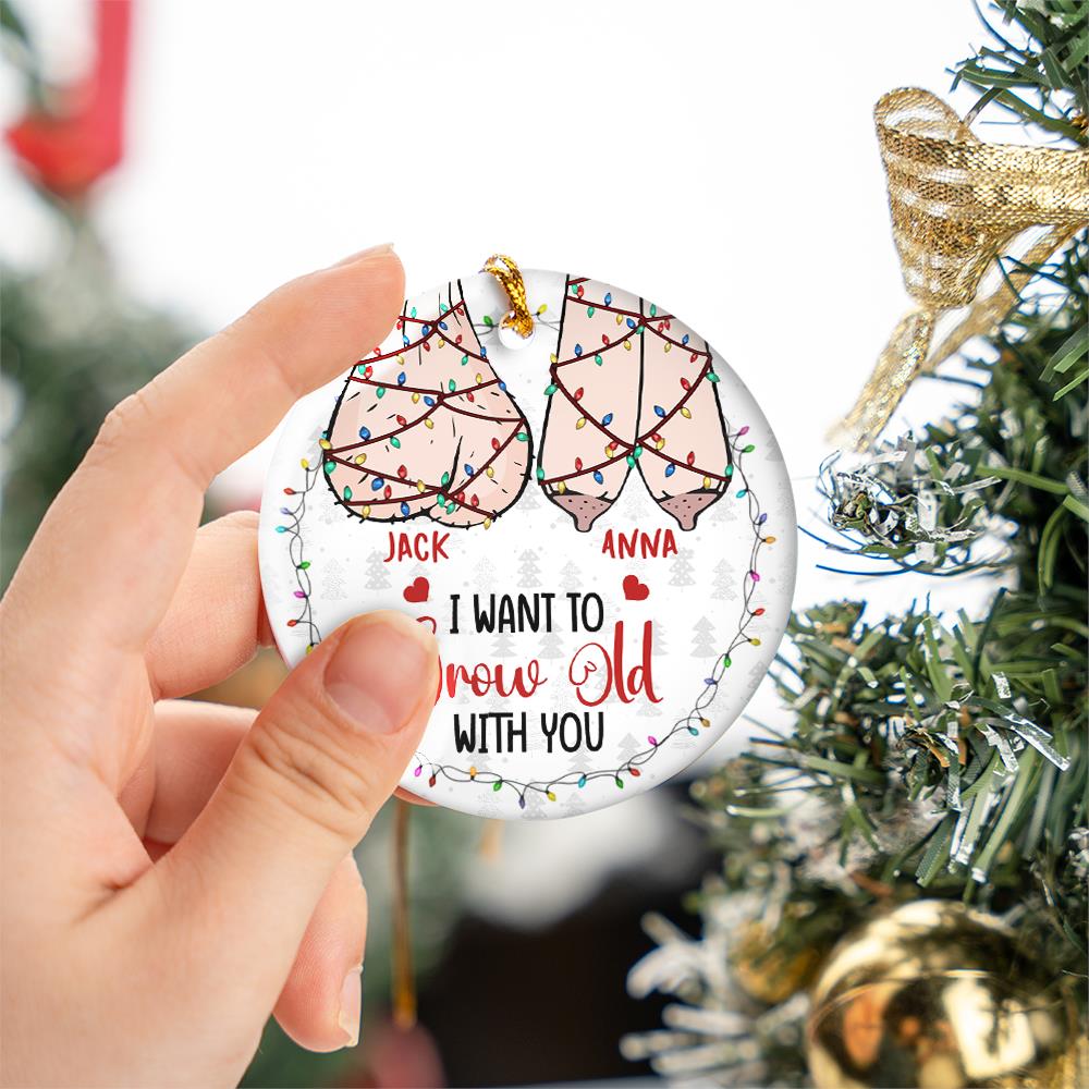 Growing Old Together - Couple Personalized Custom Ornament - Ceramic Round Shaped - Christmas Gift For Husband Wife, Anniversary