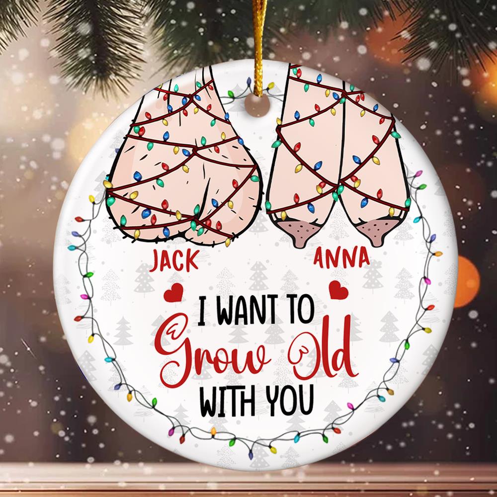 Growing Old Together - Couple Personalized Custom Ornament - Ceramic Round Shaped - Christmas Gift For Husband Wife, Anniversary