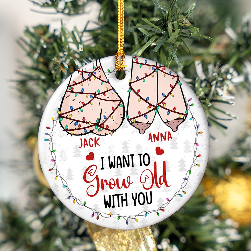 Growing Old Together - Couple Personalized Custom Ornament - Ceramic Round Shaped - Christmas Gift For Husband Wife, Anniversary