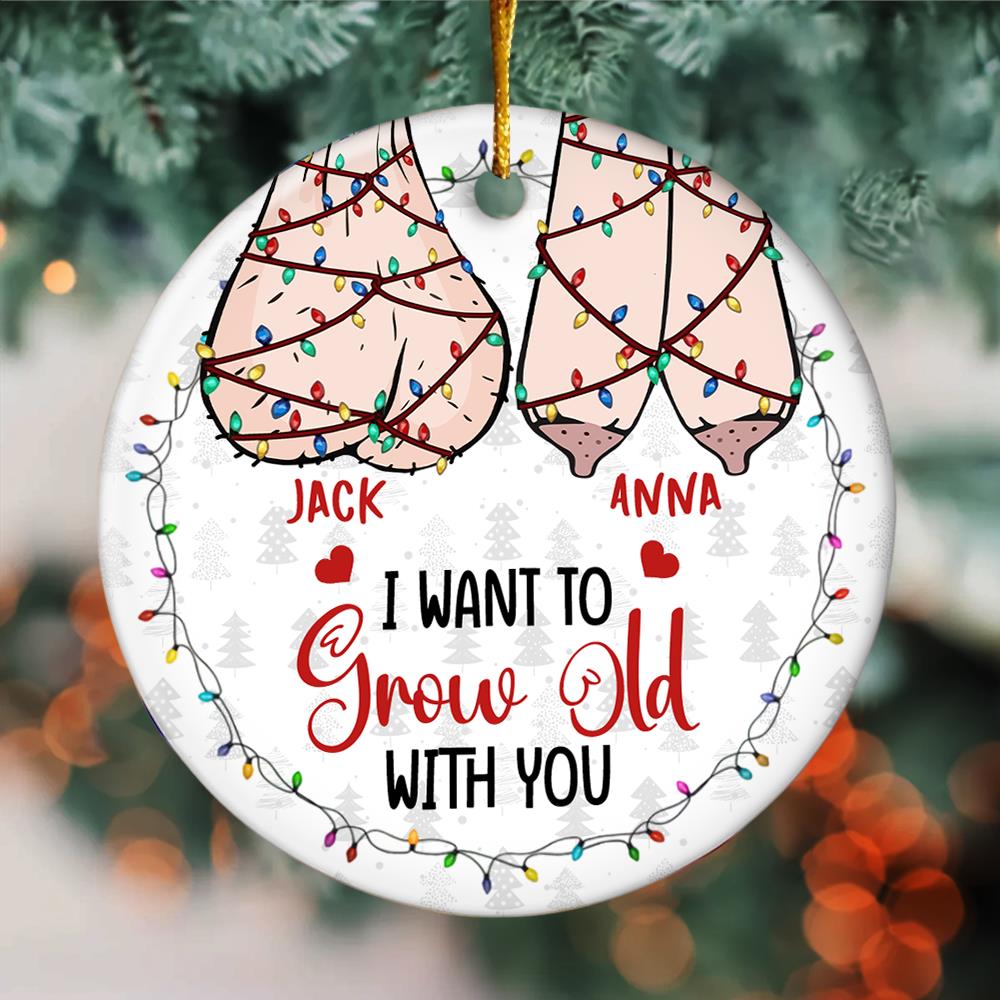 Growing Old Together - Couple Personalized Custom Ornament - Ceramic Round Shaped - Christmas Gift For Husband Wife, Anniversary