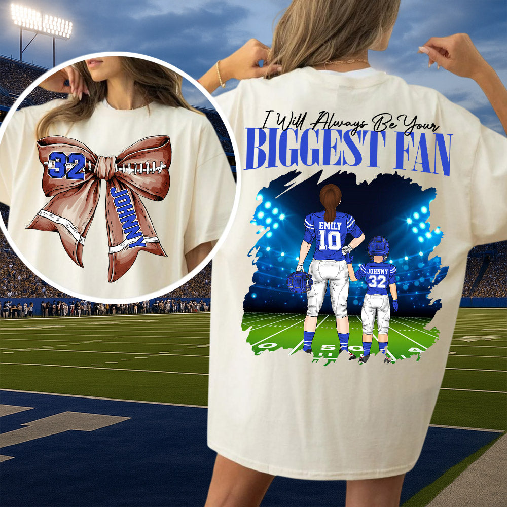 I'll Be Your Biggest Fan, Personalized Football Bow Shirt, Gift For Football Mom, Dad, Family,... A2110 Li29