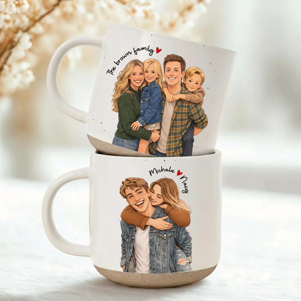 Personalized Watercolor Photo Pottery Mug, Custom Picture Coffee Cup Gift For Family, Couple Image Memories Gift, Besties Gift, Grandma Gift Hv01