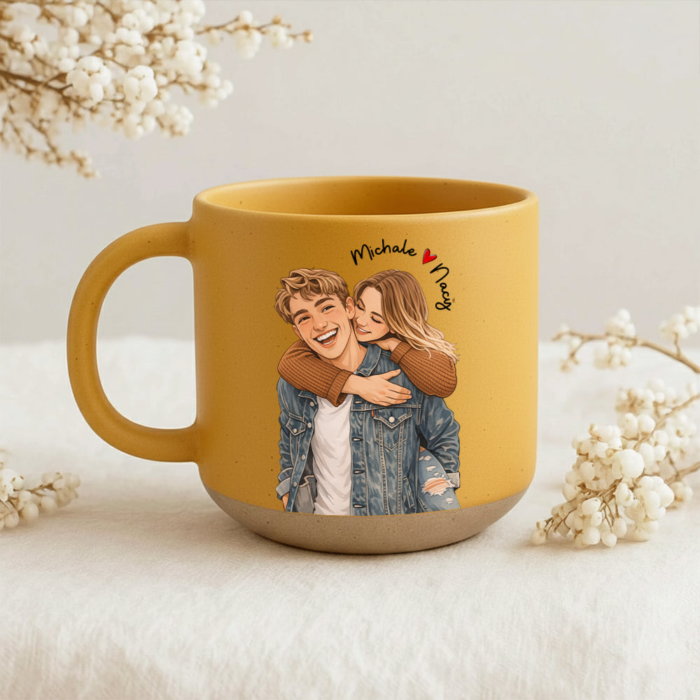 Personalized Watercolor Photo Pottery Mug, Custom Picture Coffee Cup Gift For Family, Couple Image Memories Gift, Besties Gift, Grandma Gift Hv01