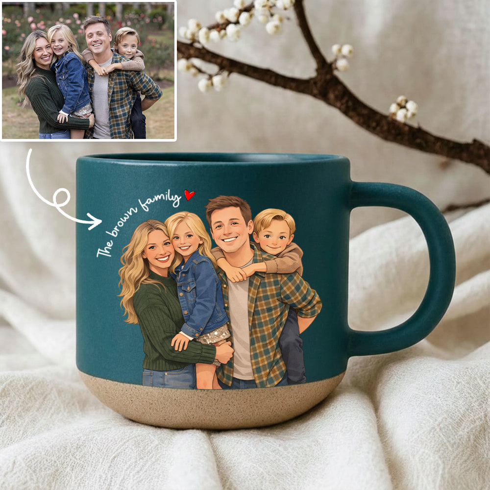 Personalized Watercolor Photo Pottery Mug, Custom Picture Coffee Cup Gift For Family, Couple Image Memories Gift, Besties Gift, Grandma Gift Hv01