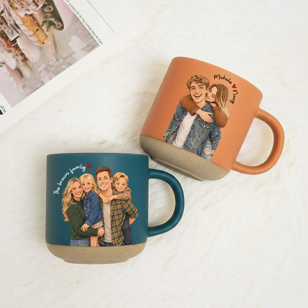 Personalized Watercolor Photo Pottery Mug, Custom Picture Coffee Cup Gift For Family, Couple Image Memories Gift, Besties Gift, Grandma Gift Hv01