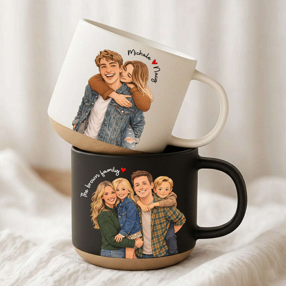 Personalized Watercolor Photo Pottery Mug, Custom Picture Coffee Cup Gift For Family, Couple Image Memories Gift, Besties Gift, Grandma Gift Hv01
